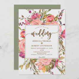 Moderne Boho Wild Flower Wedding Uitnodiging Grijs