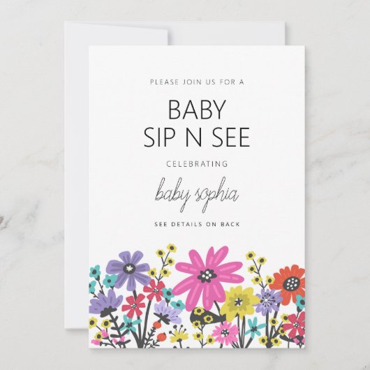 Moderne Boho Wildbloemen Baby Sip and See Kaart (Voorkant)