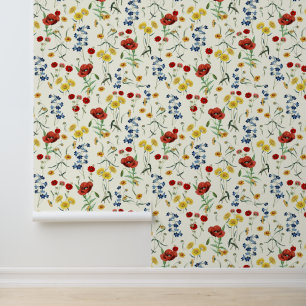 Moderne Boho Wildbloemen Ivoor Wit Behang