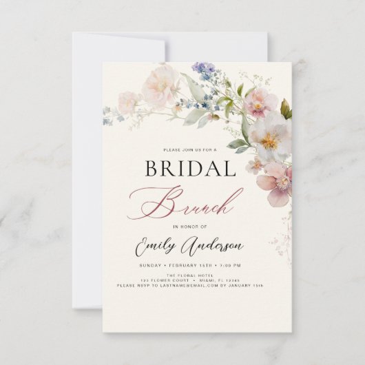 Moderne Boho Wilde Bloem Bruids Brunch Shower Kaart (Voorkant)