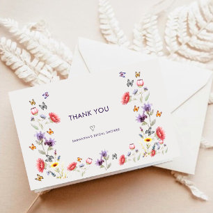 Moderne Boho Wilde Bloem Bruidsfeest Bedankkaart