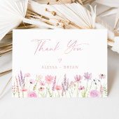 Moderne Boho Wilde Bloem Script Bruidsdouche Bedankkaart
