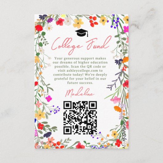 Moderne boho wilde bloemen afstuderen college fond informatiekaartje (Voorkant)