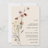 Moderne Boho Wilde Bloemen Bruiloft Kaart (Voorkant)