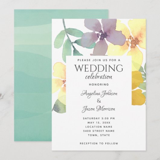 Moderne Boho Wilde Bloemen Bruiloft Kaart (Voorkant / Achterkant)