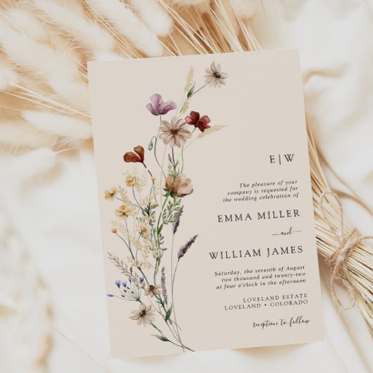 Moderne Boho Wilde Bloemen Bruiloft Kaart