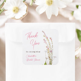 Moderne boho wilde bloemen dank je bruidsdouche vierkante sticker