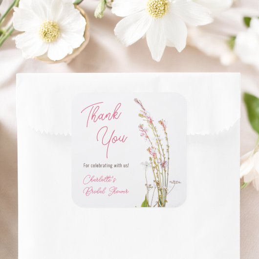Moderne boho wilde bloemen dank je bruidsdouche vierkante sticker