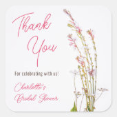 Moderne boho wilde bloemen dank je bruidsfeest vierkante sticker (Voorkant)