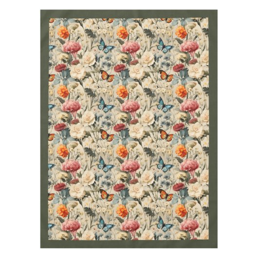 Moderne Boho wilde bloemen en vlinders Tafelkleed (Voorkant)