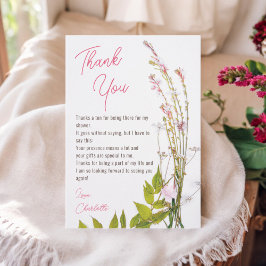Moderne boho wilde bloemen script foto bruidsdouch bedankkaart