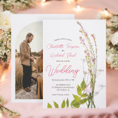 Moderne boho wilde bloemen script foto kaart