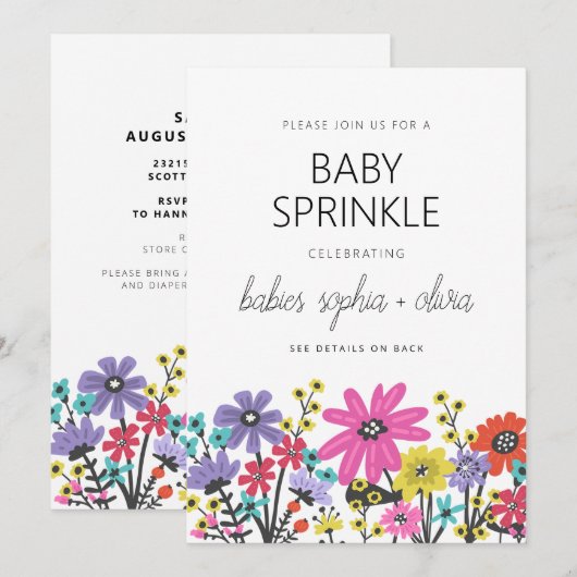 Moderne Boho Wilde Bloemen Tweeling Baby Sproetjes Kaart (Voorkant / Achterkant)