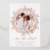 Moderne Boho Wildebloem Bruiloft Foto Bewaar de Da Folie Uitnodiging (Voorkant)