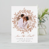 Moderne Boho Wildebloem Bruiloft Foto Bewaar de Da Folie Uitnodiging (Staand Voorkant)