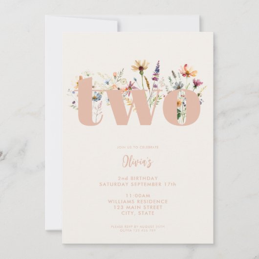 Moderne Boho Wildflower 2e Verjaardag Kaart (Voorkant)