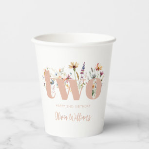 Moderne Boho Wildflower 2e Verjaardag Papieren Bekers