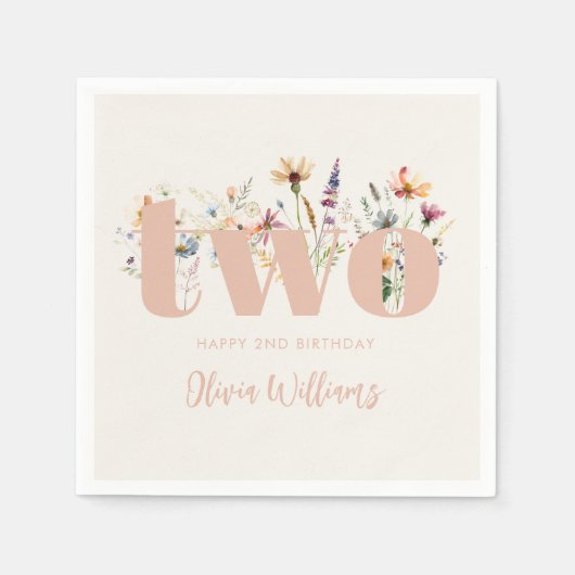 Moderne Boho Wildflower 2e Verjaardag Servet (Voorkant)