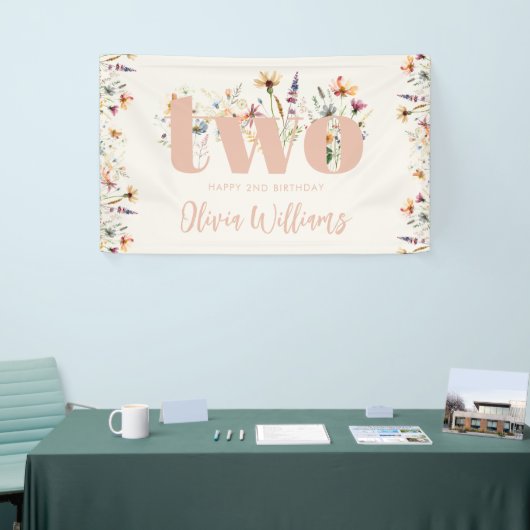 Moderne Boho Wildflower 2e Verjaardag Spandoek (Beurs)