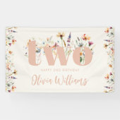 Moderne Boho Wildflower 2e Verjaardag Spandoek (Horizontaal)