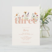 Moderne Boho Wildflower 3e verjaardag Kaart (Staand voorkant)