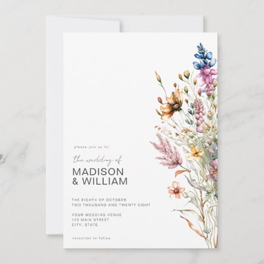 Moderne Boho Wildflower Bloemen Bruiloft Kaart (Voorkant)