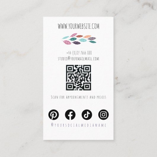 Moderne Boho Wildflower Bruids Haar Stylist QR Visitekaartje (Achterkant)