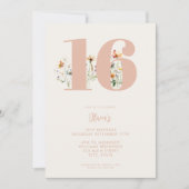 Moderne Boho Wildflower Elegant 16e verjaardag Kaart (Voorkant)