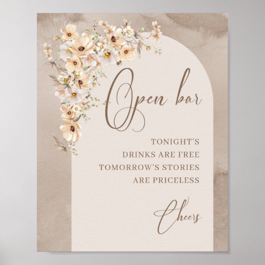 Moderne Boho Wildflower Ivory Arch Open Bar Poster (Voorkant)