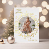 Moderne Boho Wildflower Krans Foto Goud & Wit Folie Feestdagenkaart