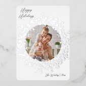 Moderne Boho Wildflower krans foto zilver Folie Feestdagenkaart (Voorkant)