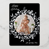 Moderne Boho Wildflower krans foto zilver Folie Feestdagenkaart (Voorkant)