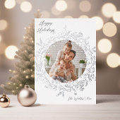 Moderne Boho Wildflower krans foto zilver Folie Feestdagenkaart