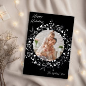 Moderne Boho Wildflower krans foto zilver Folie Feestdagenkaart