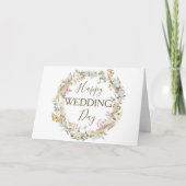 Moderne Boho Wildflower krans Happy Wedding Day Kaart (Voorkant)
