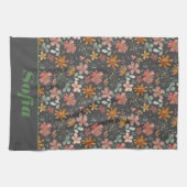 Moderne boho wildflower roze geel patroon grijs theedoek (Horizontaal)