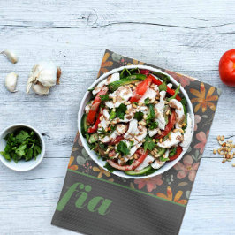 Moderne boho wildflower roze geel patroon grijs theedoek