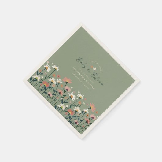 Moderne Boho Wildflower Sage Baby in Bloomdouche Servet (Hoek)