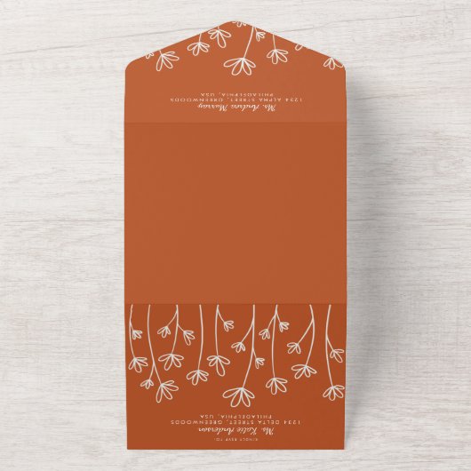 Moderne Boho Wildflower Terracotta Eerste Verjaard All In One Uitnodiging (Buitenkant)