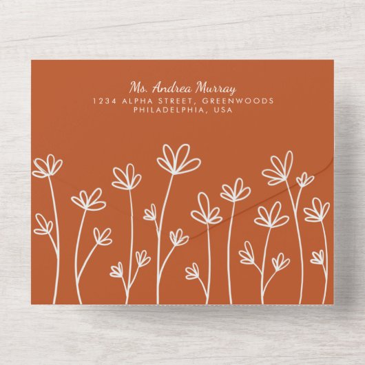 Moderne Boho Wildflower Terracotta Eerste Verjaard All In One Uitnodiging (Achterkant)