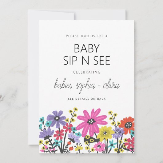Moderne Boho Wildflower Twin Baby Sip en See Kaart (Voorkant)