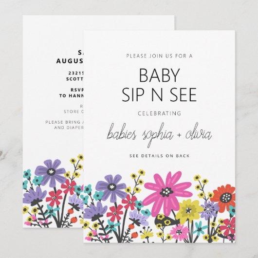 Moderne Boho Wildflower Twin Baby Sip en See Kaart (Voorkant / Achterkant)