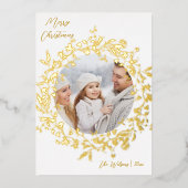 Moderne Boho Wildflower Vrolijk Kerstfeest Foto Go Folie Feestdagenkaart (Voorkant)