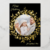 Moderne Boho Wildflower Vrolijk Kerstfeest Foto Go Folie Feestdagenkaart (Voorkant)