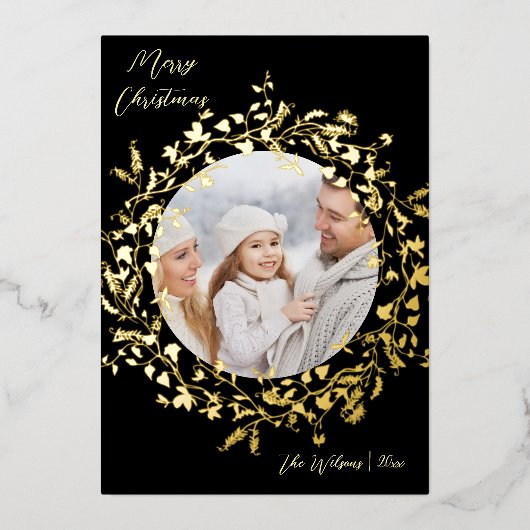 Moderne Boho Wildflower Vrolijk Kerstfeest Foto Go Folie Feestdagenkaart (Voorkant)