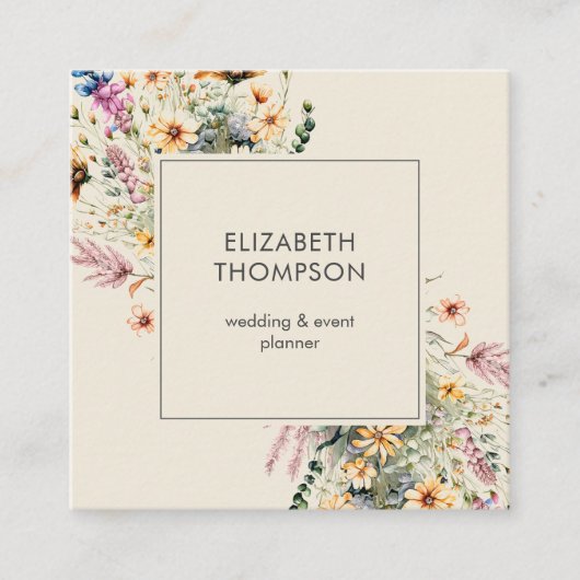 Moderne Boho Wildflower Waterverf Bloemen Vierkante Visitekaartje (Voorkant)