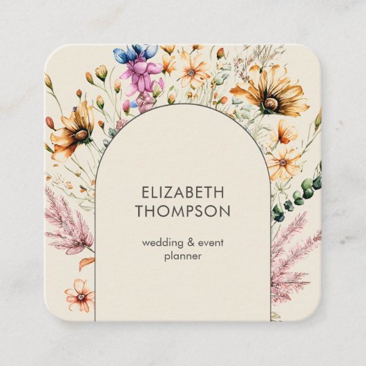 Moderne Boho Wildflower Waterverf Bloemen Vierkante Visitekaartje (Voorkant)