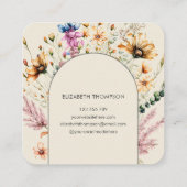 Moderne Boho Wildflower Waterverf Bloemen Vierkante Visitekaartje (Achterkant)