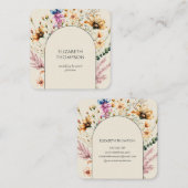 Moderne Boho Wildflower Waterverf Bloemen Vierkante Visitekaartje (Voorkant / Achterkant)