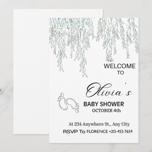Moderne Boho Wilgen Babyshower Uitnodiging | Minim (Voorkant / Achterkant)